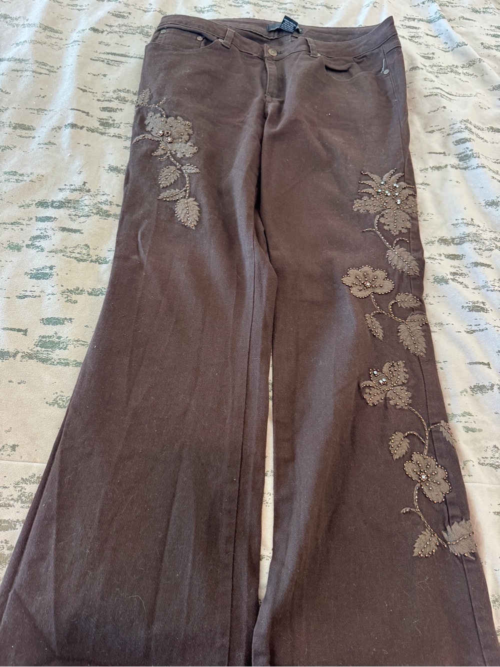 Willi Smith Brown Embroidered Wide-Leg Pants